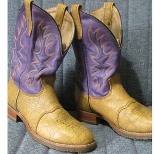 Double H Womens 8.5 Western Roper Style Cowboy Boots Brown Purple Embroidered